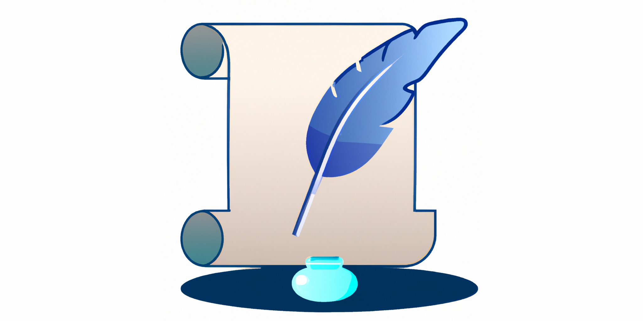 a quill and scroll in flat illustration style with gradients and white background