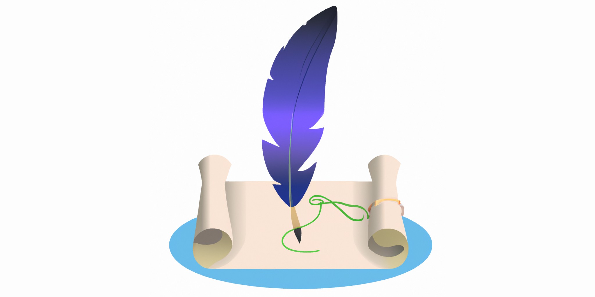 a quill and scroll in flat illustration style with gradients and white background