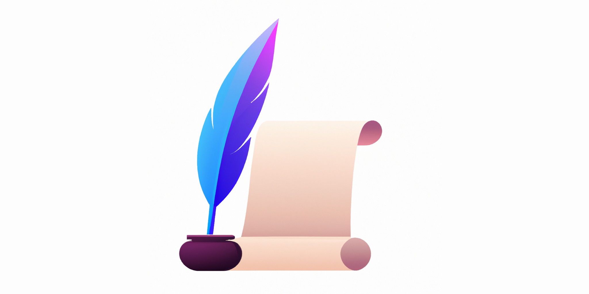 a quill and scroll in flat illustration style with gradients and white background