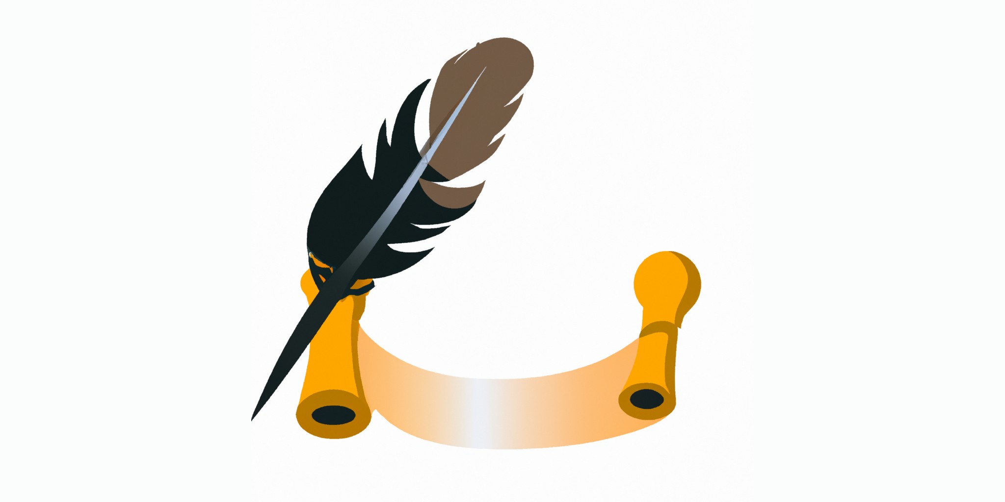 a quill and scroll in flat illustration style with gradients and white background