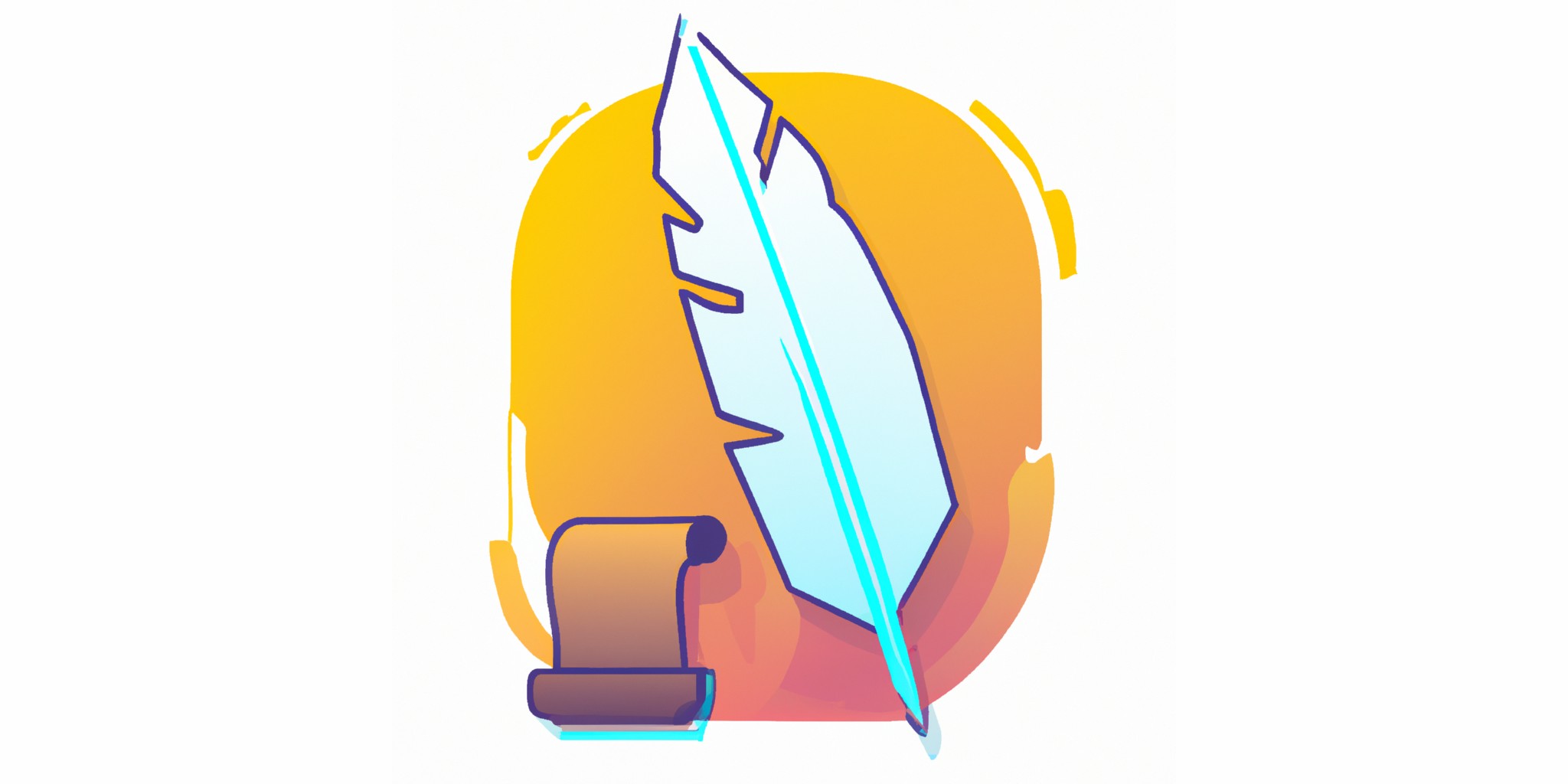 a quill and scroll in flat illustration style with gradients and white background