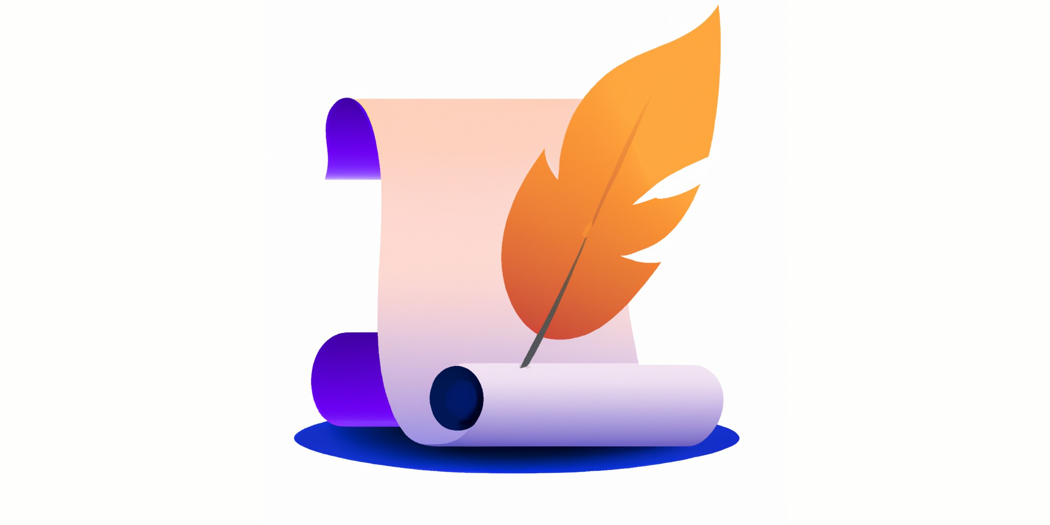 a quill and scroll in flat illustration style with gradients and white background