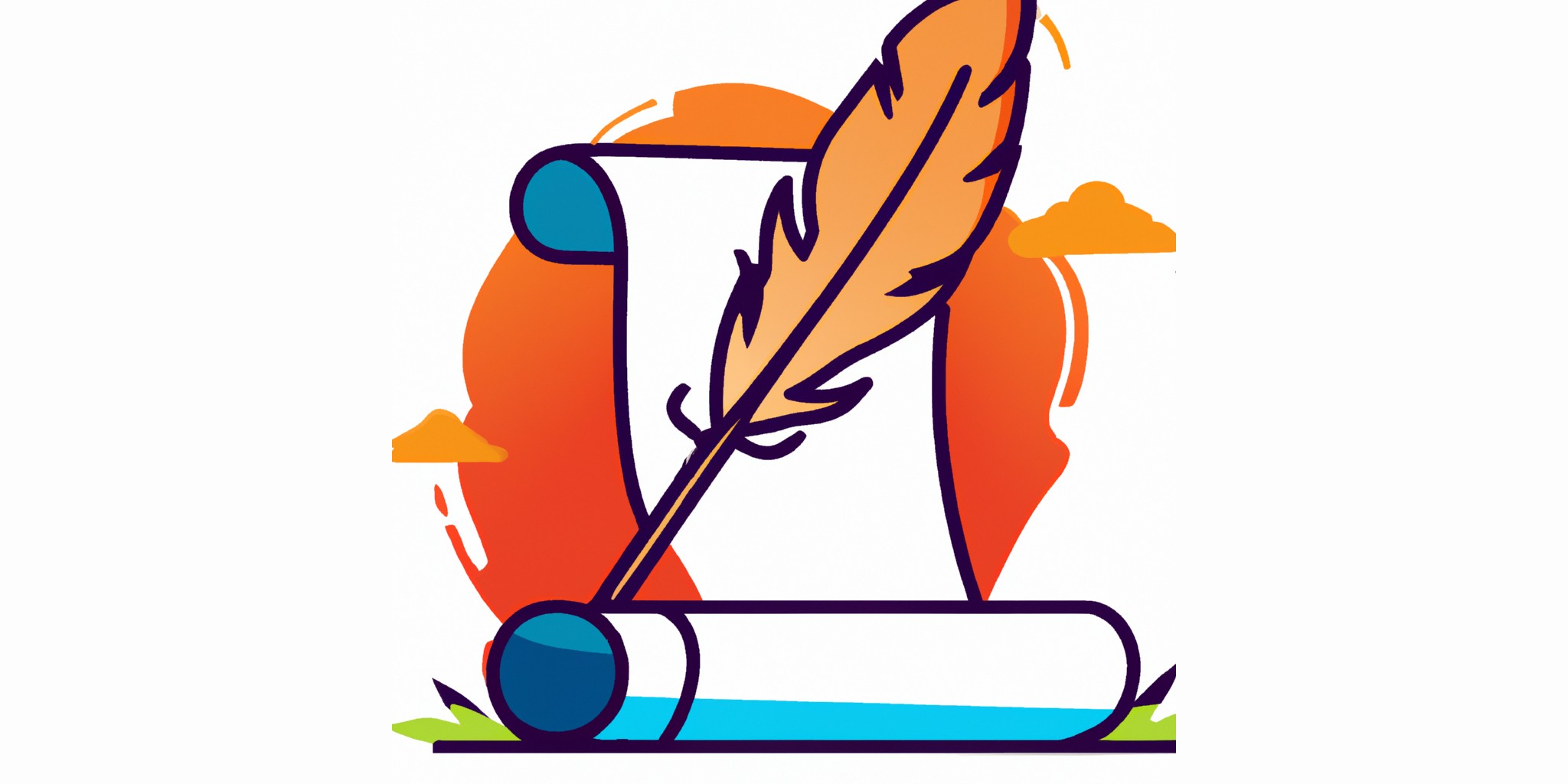 a quill and scroll in flat illustration style with gradients and white background