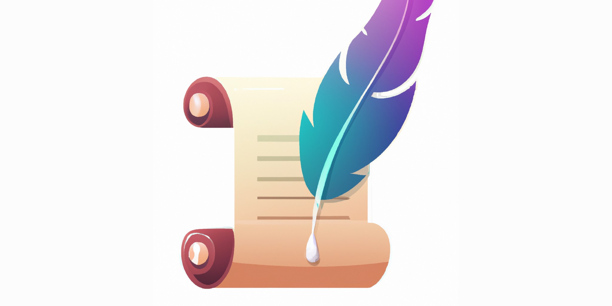 a quill and scroll in flat illustration style with gradients and white background