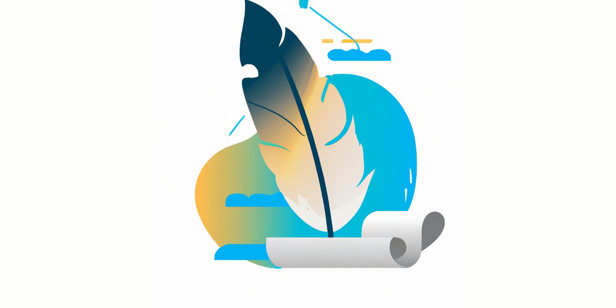 a quill and scroll in flat illustration style with gradients and white background