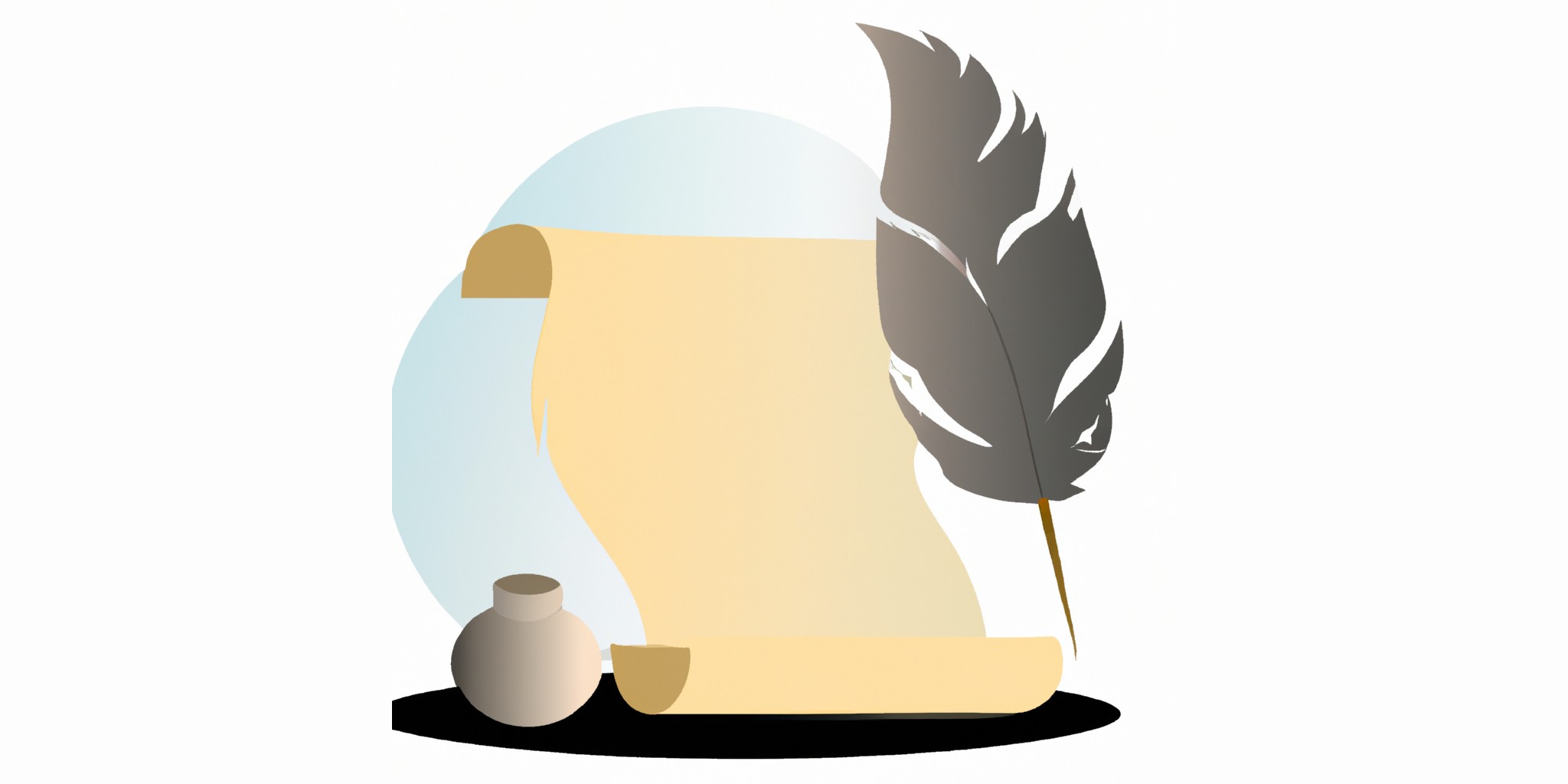 a quill and scroll in flat illustration style with gradients and white background