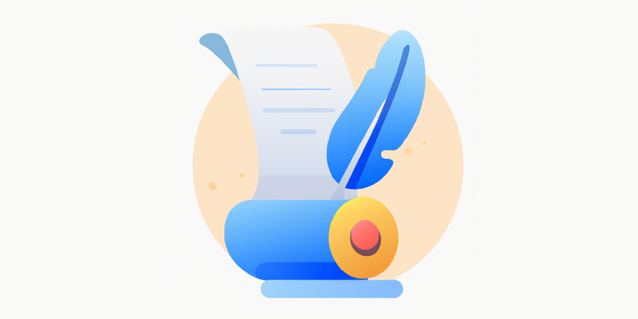 a quill and scroll in flat illustration style with gradients and white background