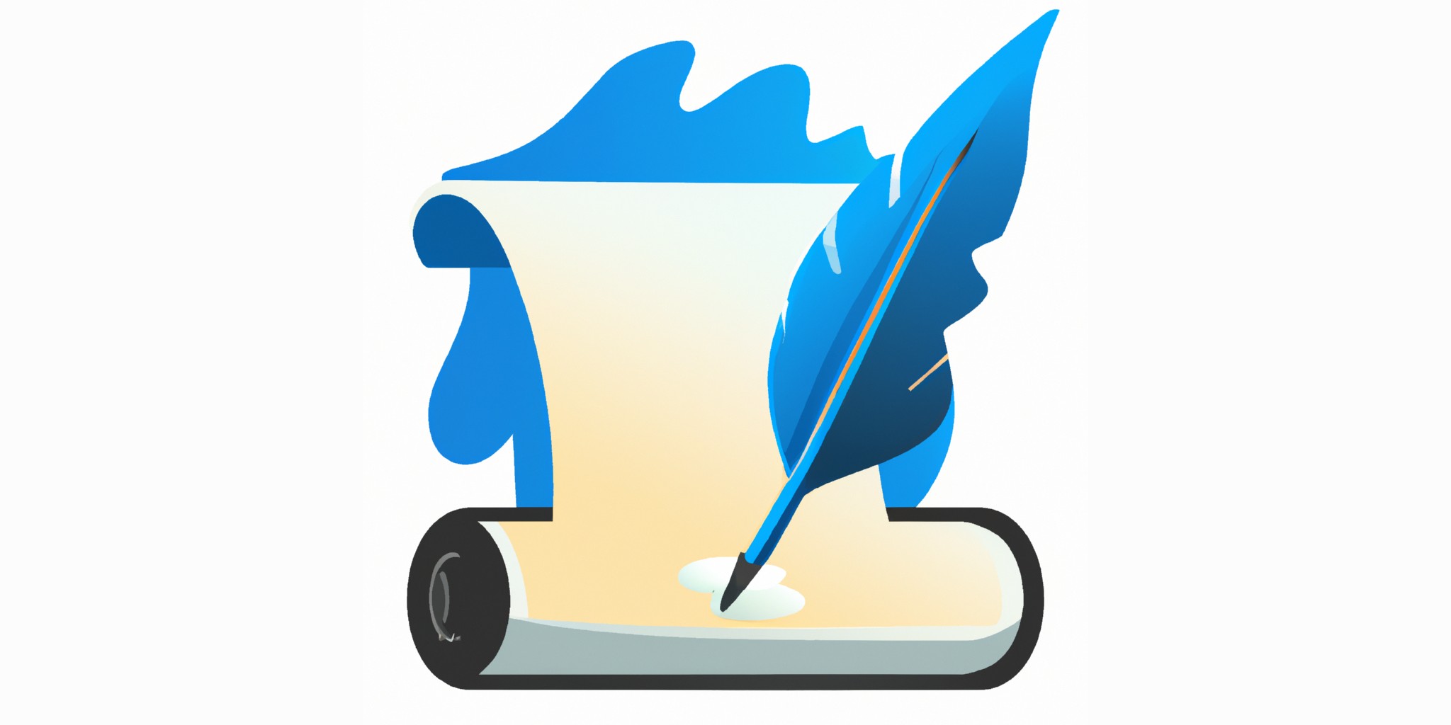 a quill and scroll in flat illustration style with gradients and white background