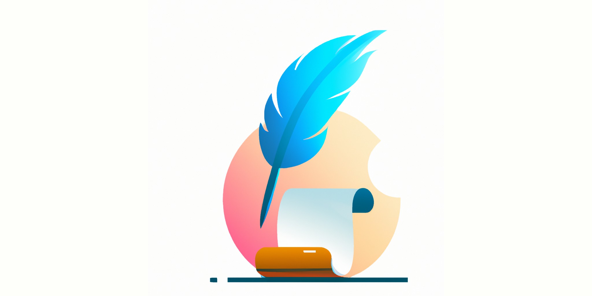 a quill and scroll in flat illustration style with gradients and white background