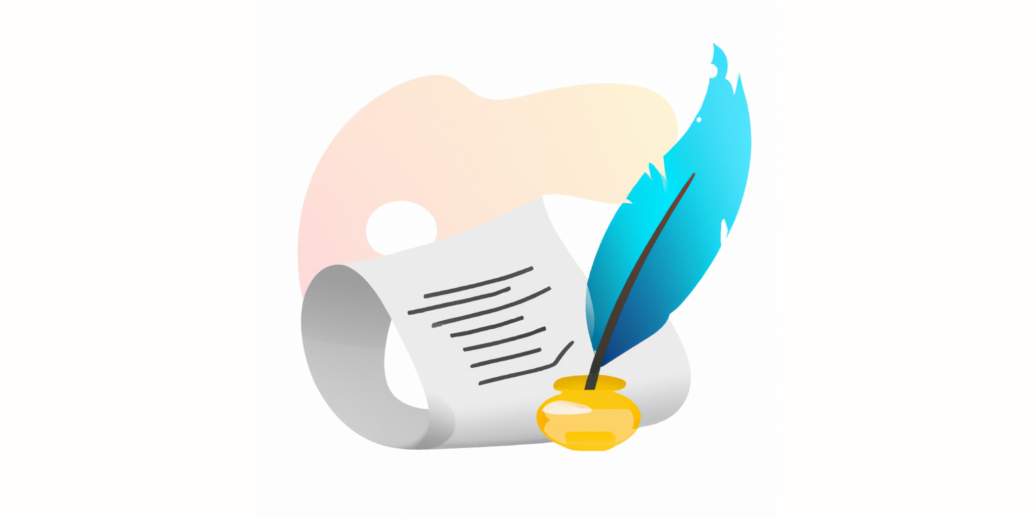 a quill and scroll in flat illustration style with gradients and white background