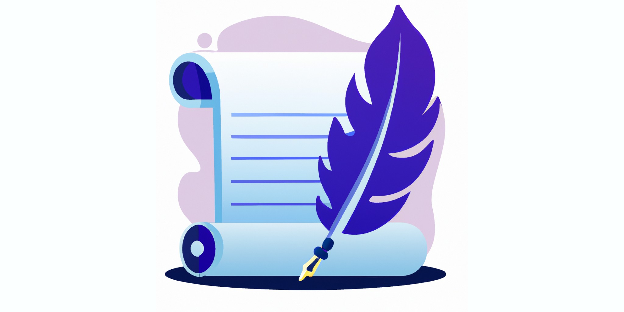 a quill and scroll in flat illustration style with gradients and white background