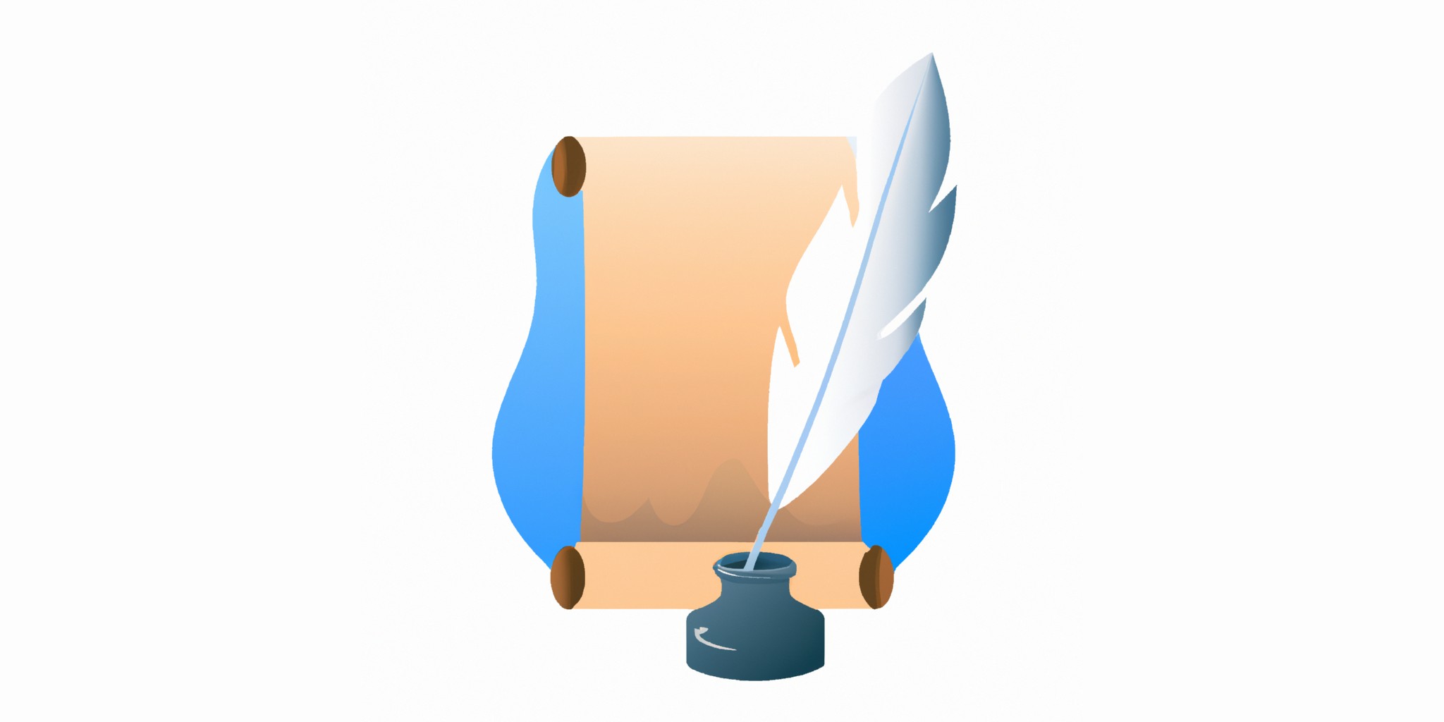 a quill and scroll in flat illustration style with gradients and white background