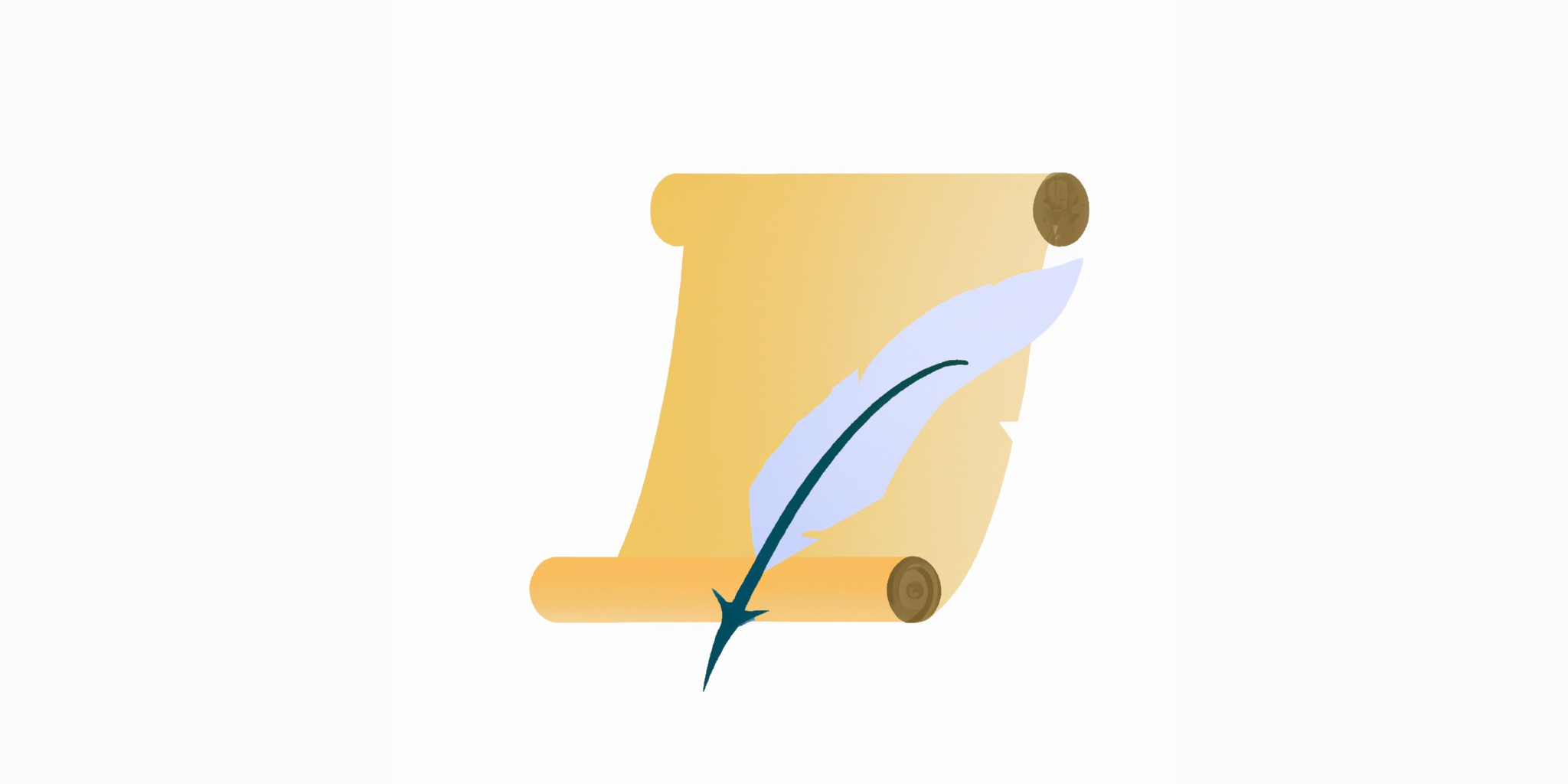 a quill and scroll in flat illustration style with gradients and white background