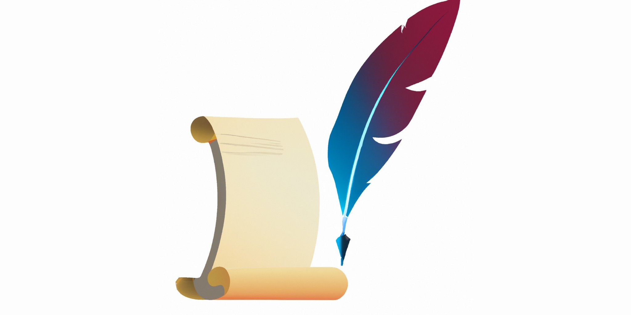 a quill and scroll in flat illustration style with gradients and white background