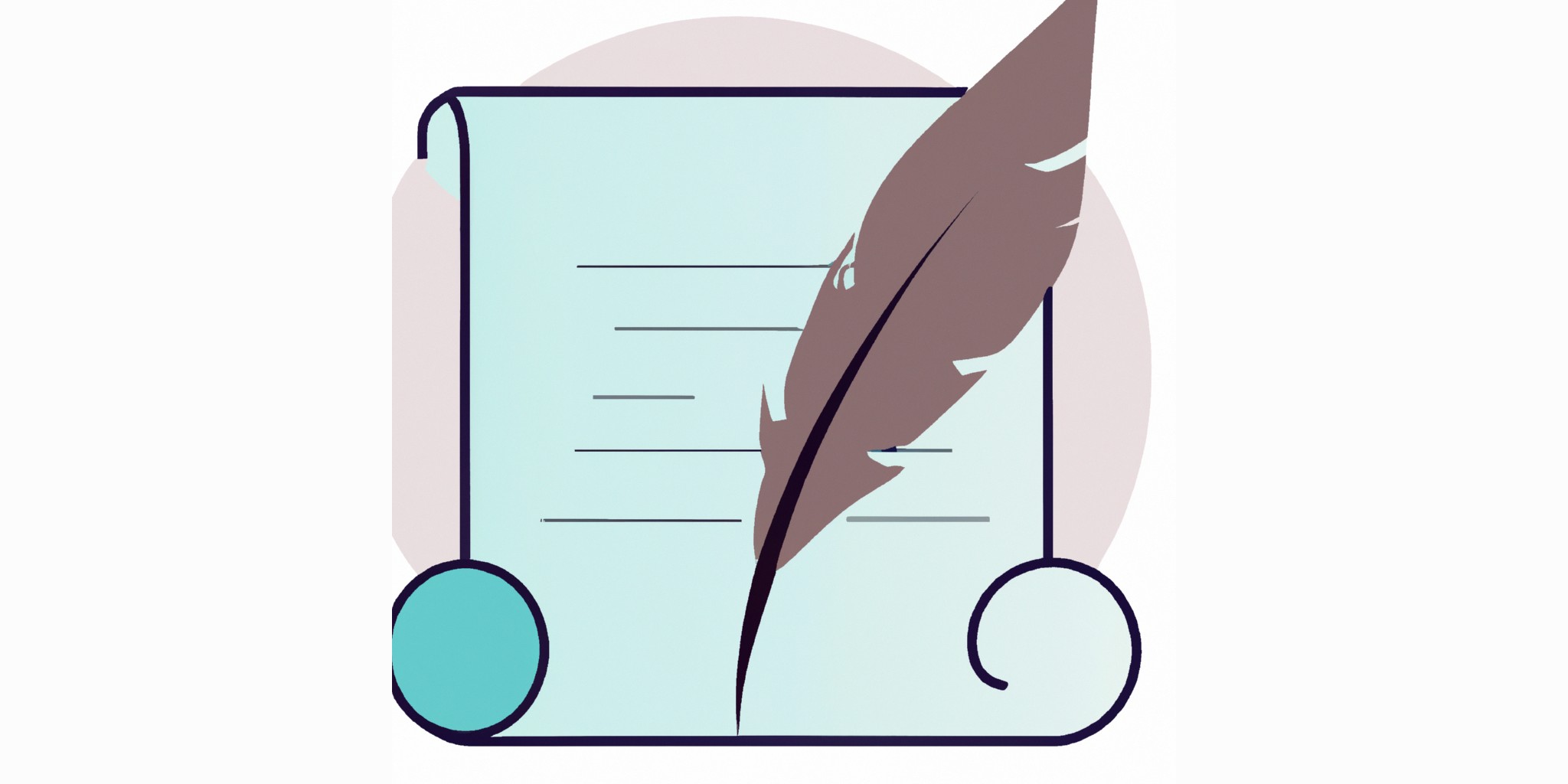 a quill and scroll in flat illustration style with gradients and white background