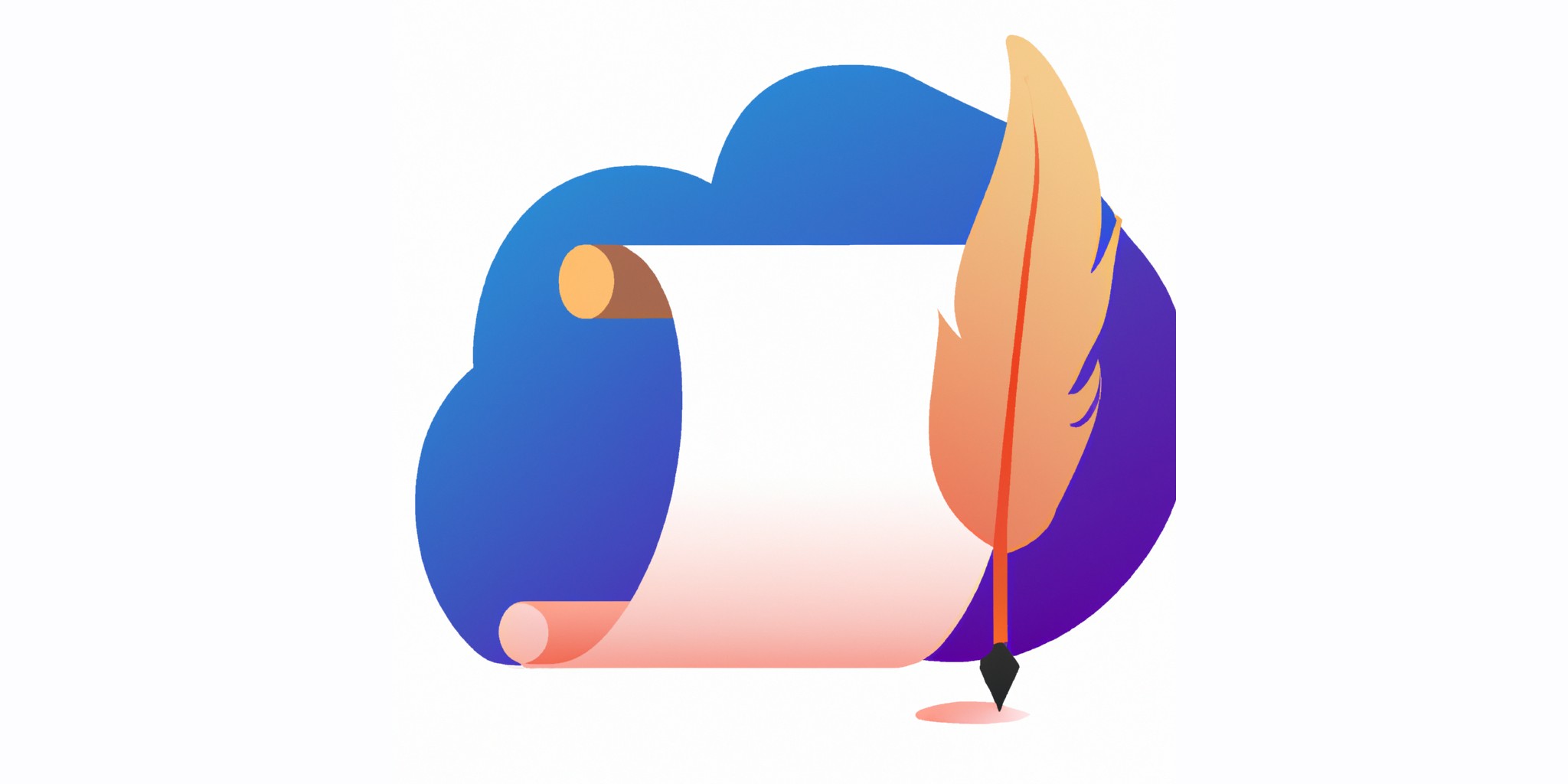 a quill and scroll in flat illustration style with gradients and white background