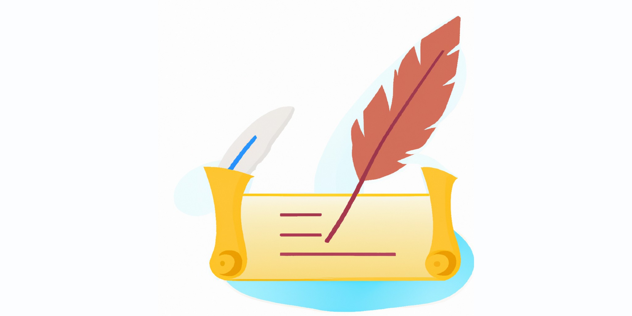 a quill and scroll in flat illustration style with gradients and white background