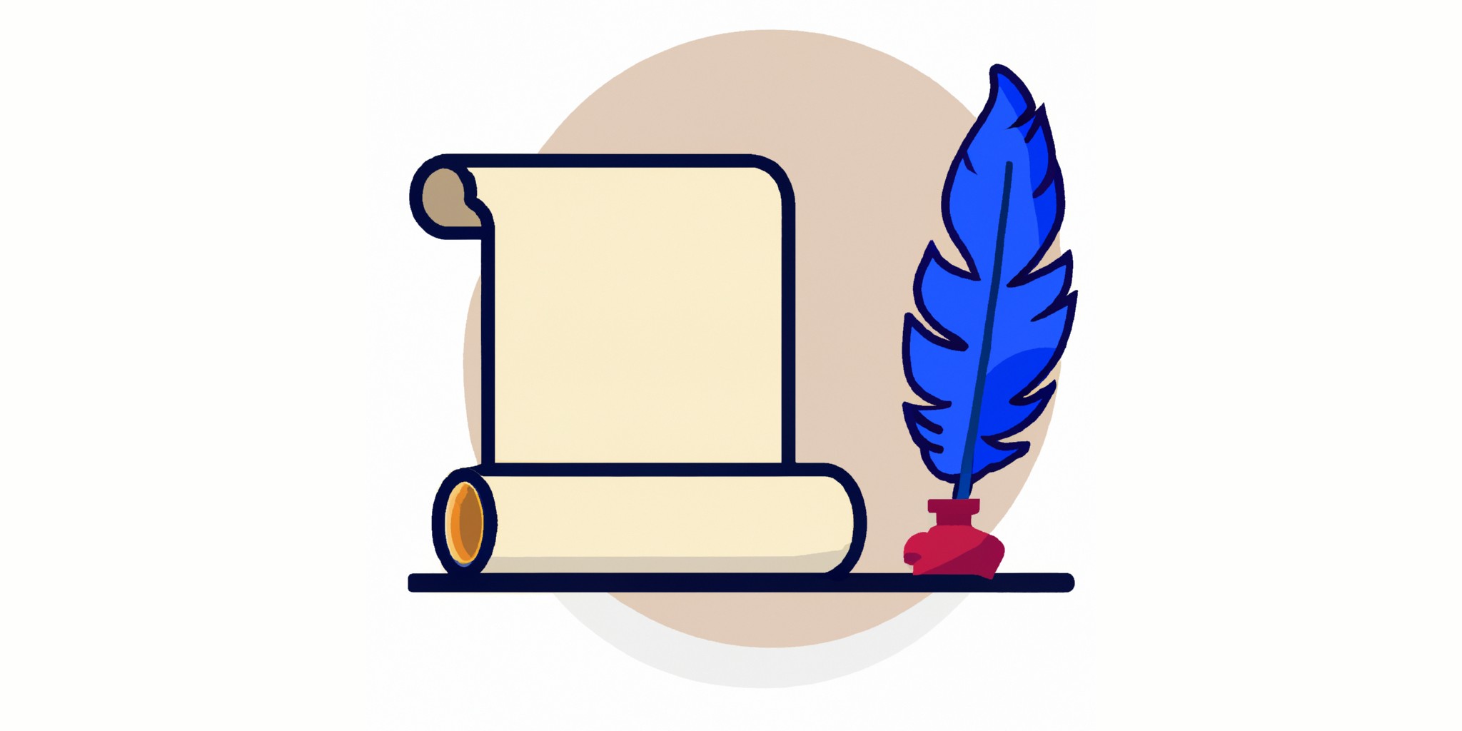 a quill and scroll in flat illustration style with gradients and white background