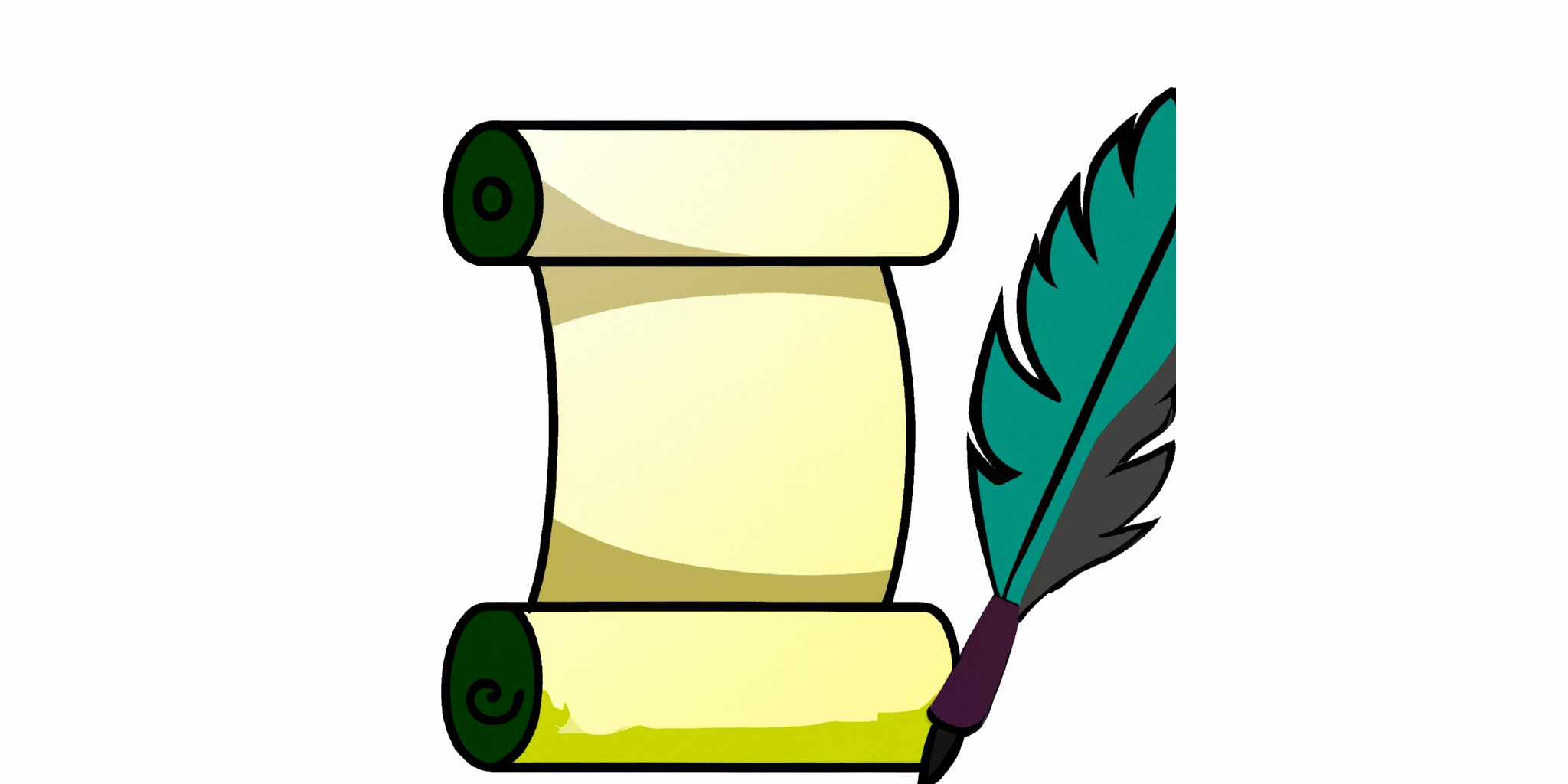 a quill and scroll in flat illustration style with gradients and white background