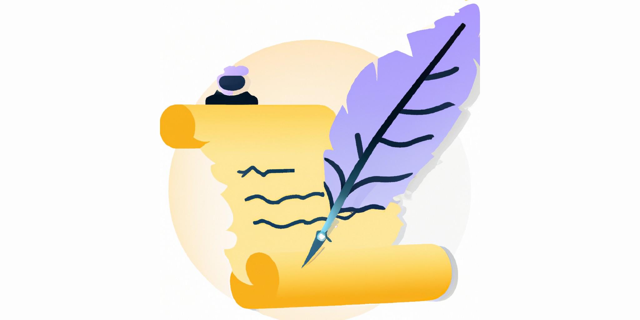 a quill and scroll in flat illustration style with gradients and white background