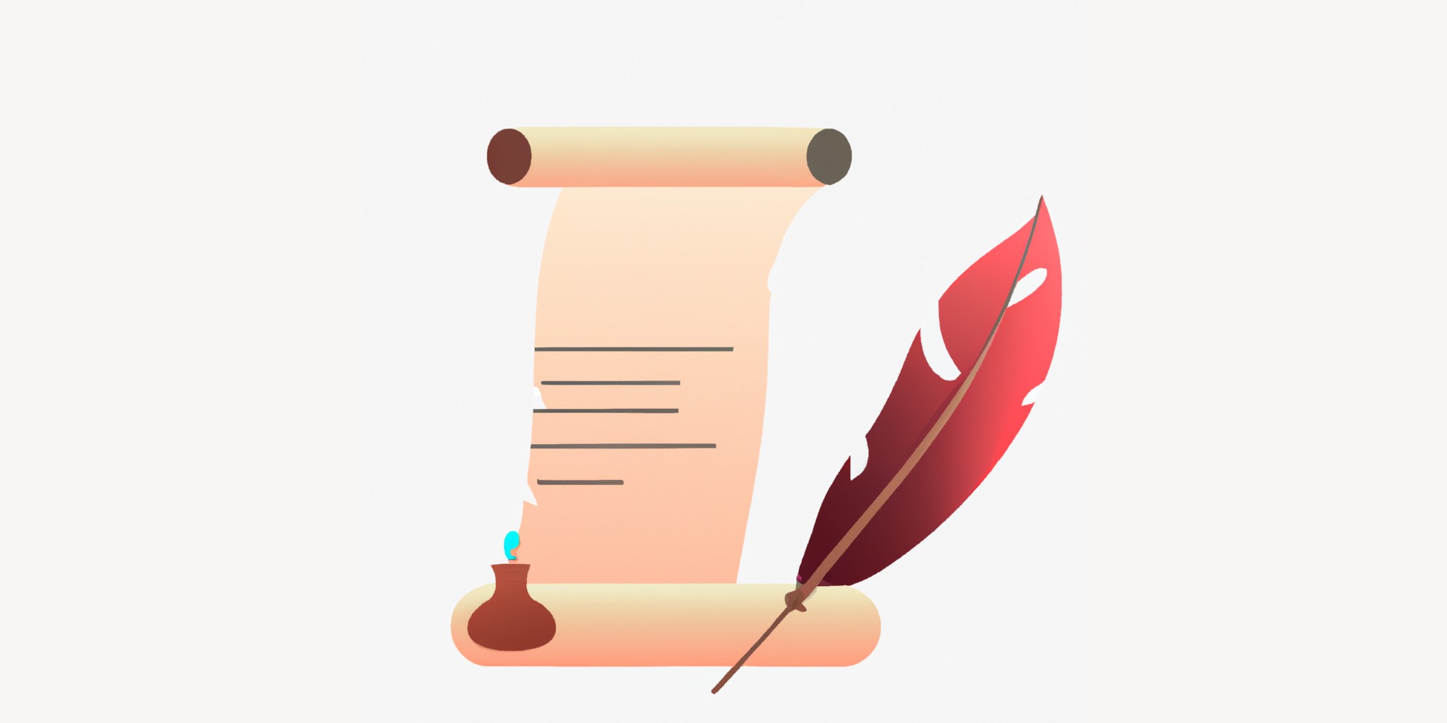 a quill and scroll in flat illustration style with gradients and white background