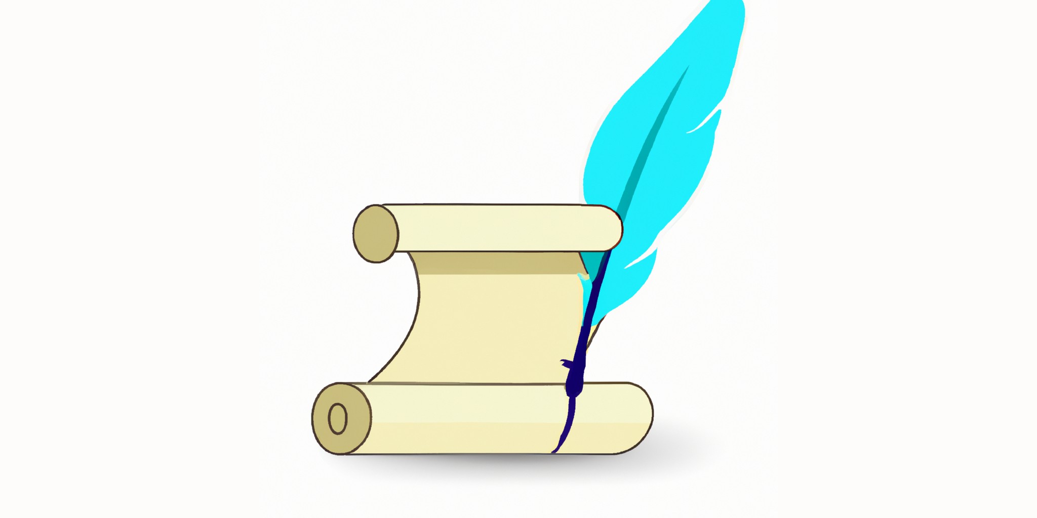 a quill and scroll in flat illustration style with gradients and white background