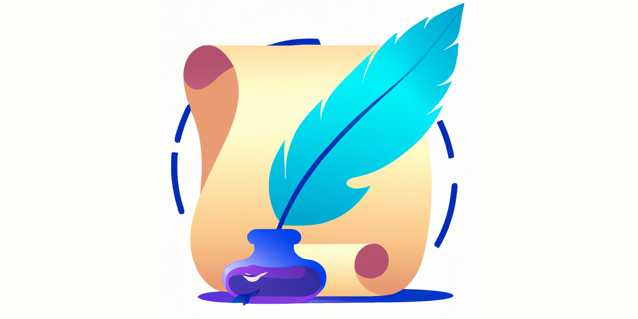 a quill and scroll in flat illustration style with gradients and white background