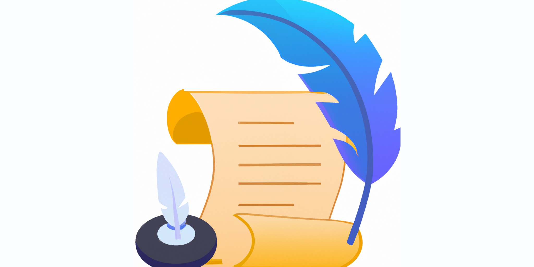 a quill and scroll in flat illustration style with gradients and white background