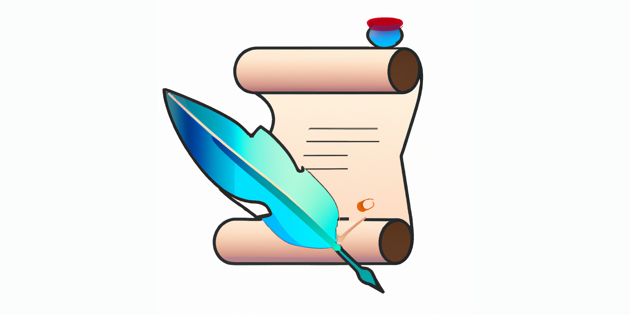 a quill and scroll in flat illustration style with gradients and white background