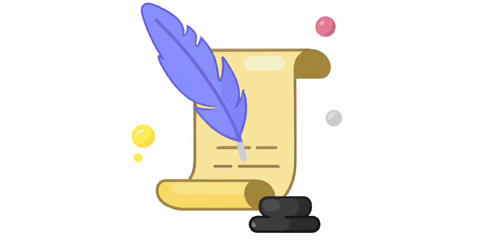 a quill and scroll in flat illustration style with gradients and white background