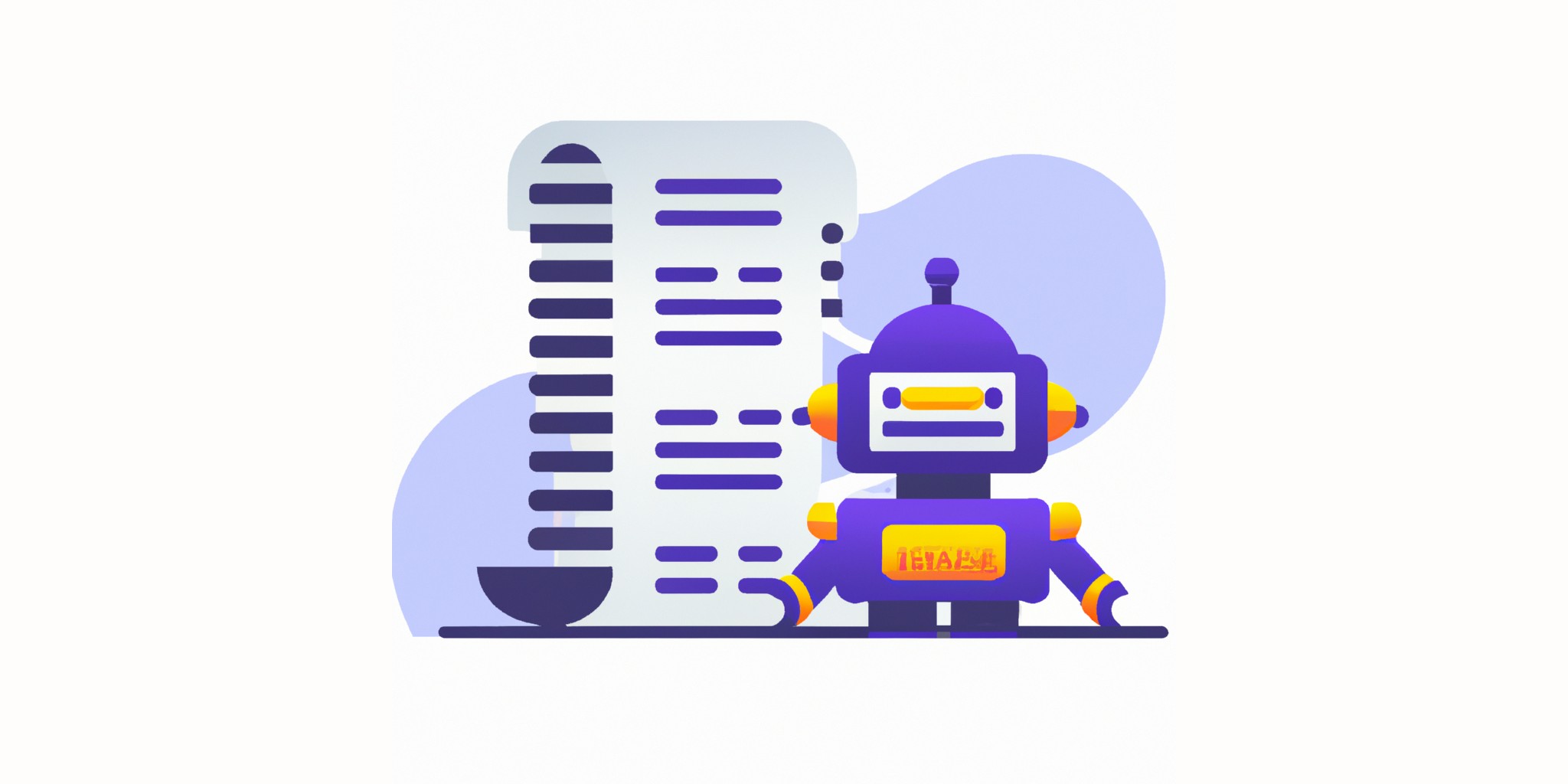 a robot and stack of papers in flat illustration style with gradients and white background