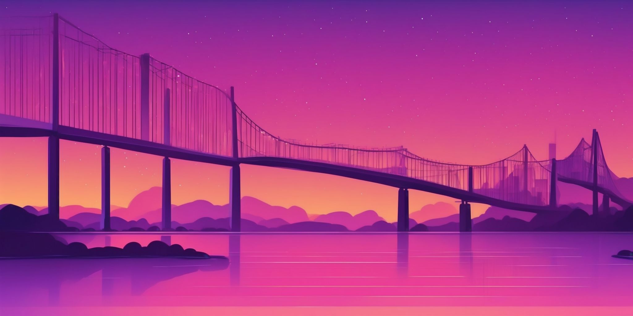 Bridge in flat illustration style, colorful purple gradient colors