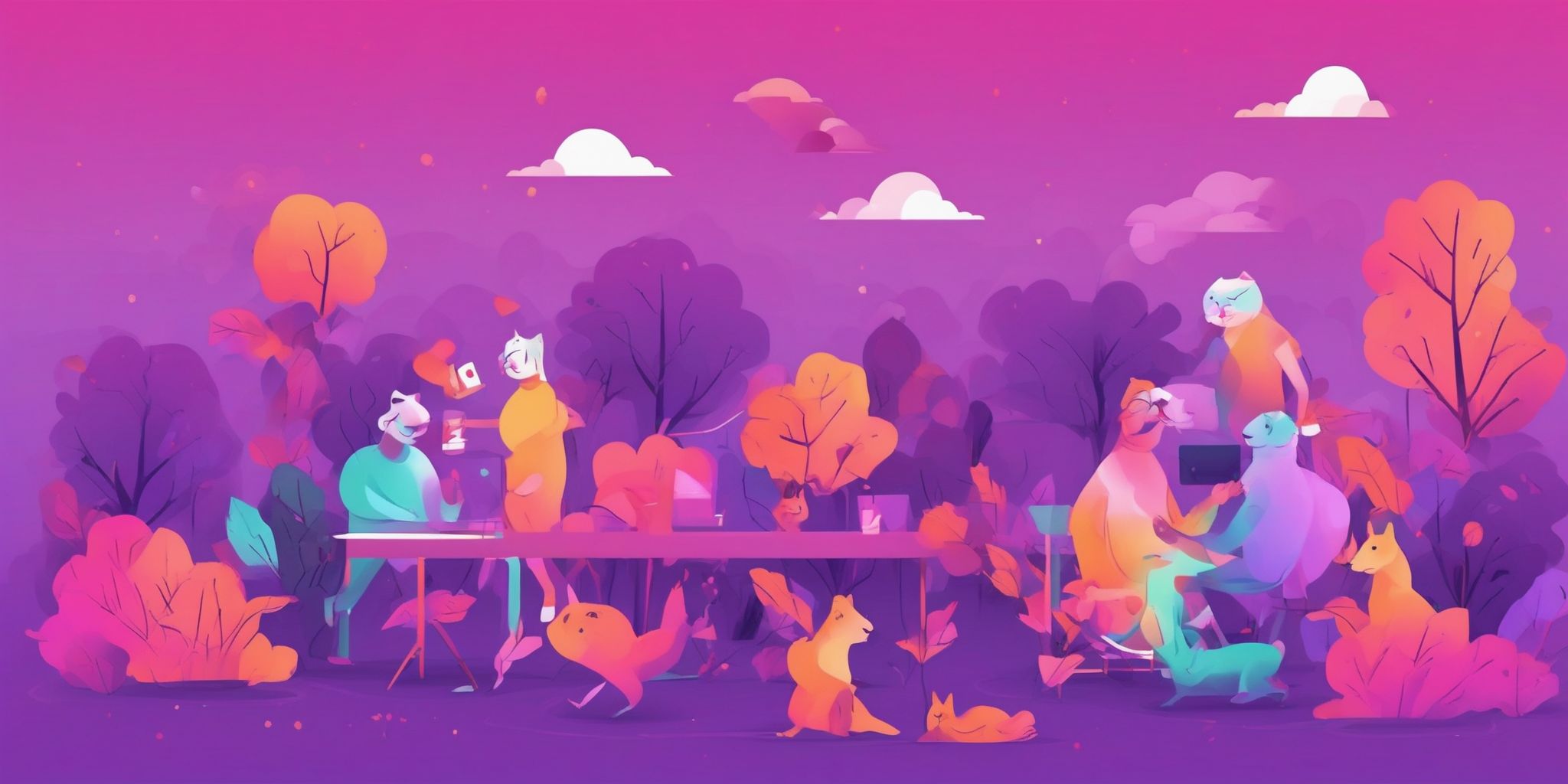 Humor in flat illustration style, colorful purple gradient colors