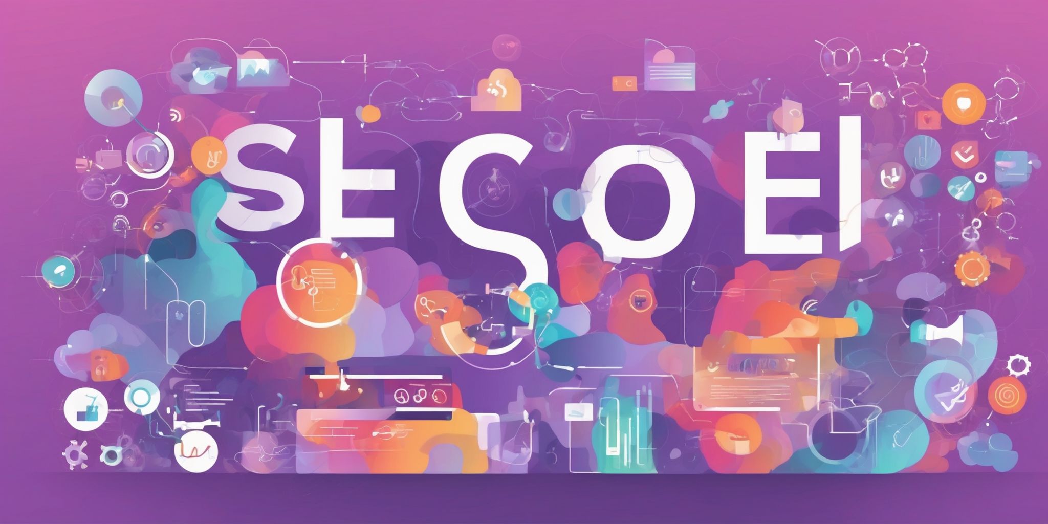 Keyword: SEO guidelines in flat illustration style, colorful purple gradient colors