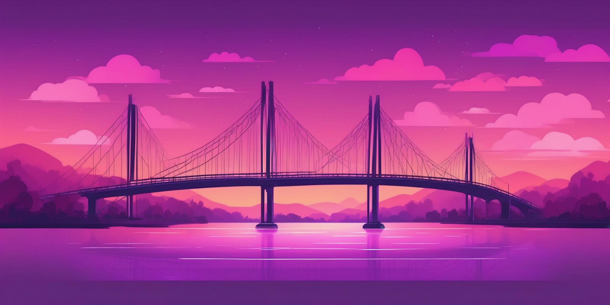 Bridge in flat illustration style, colorful purple gradient colors