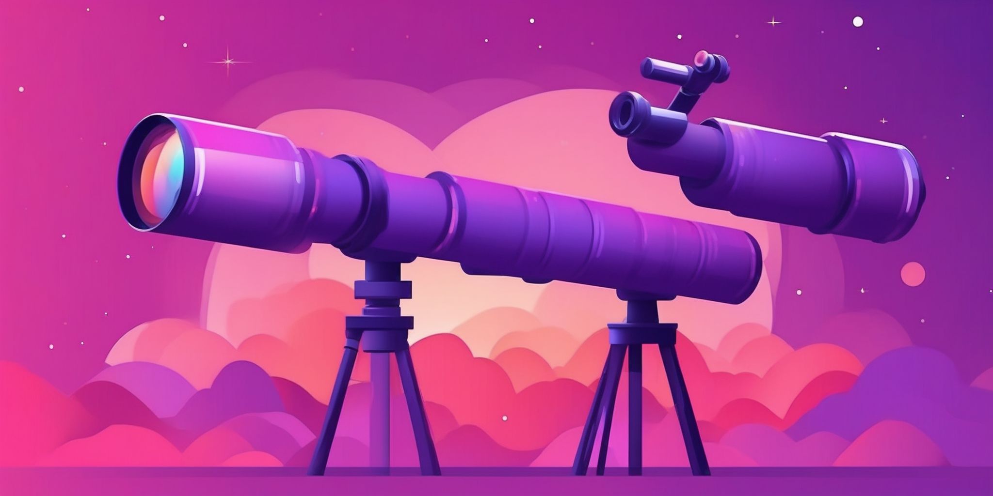 Telescope in flat illustration style, colorful purple gradient colors