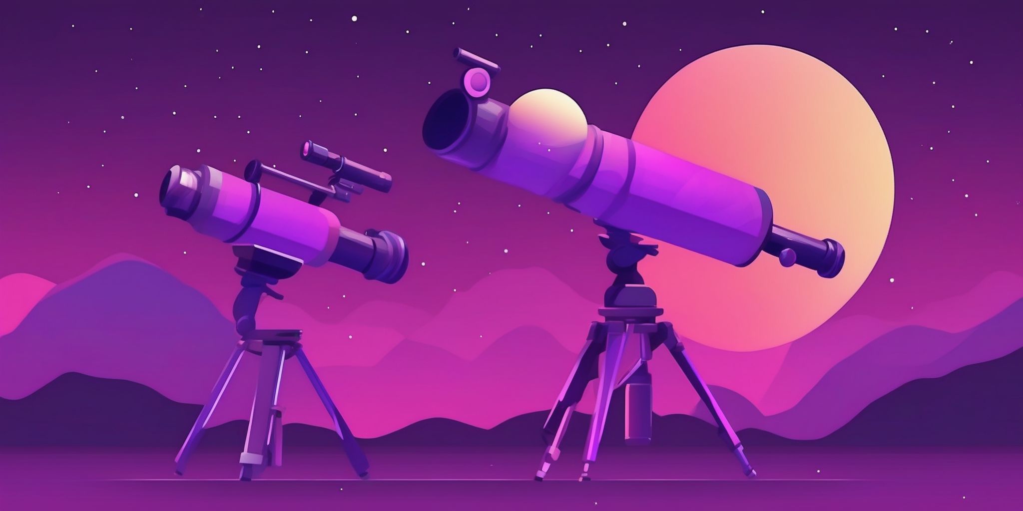 Telescope in flat illustration style, colorful purple gradient colors