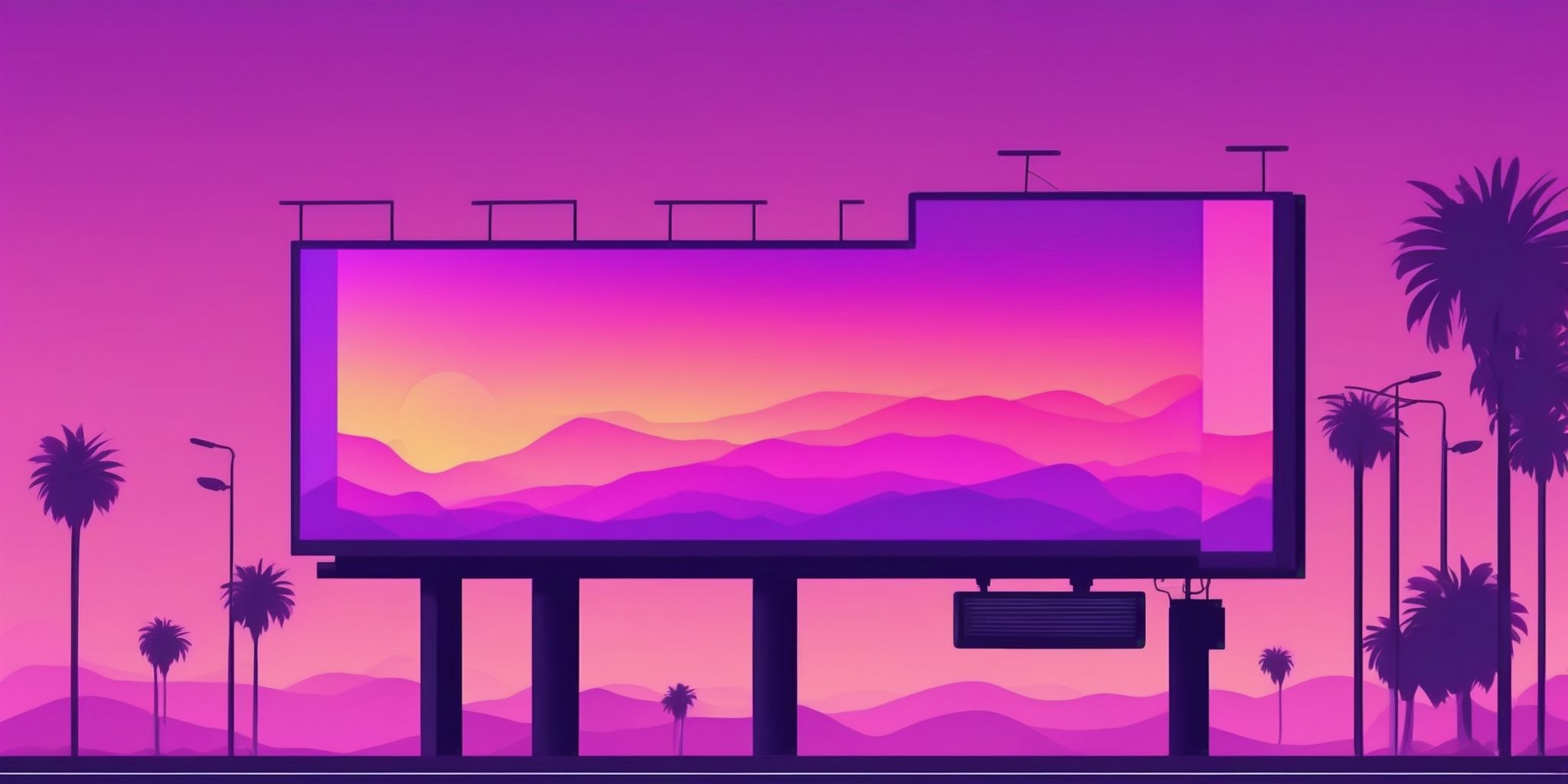 Billboard in flat illustration style, colorful purple gradient colors