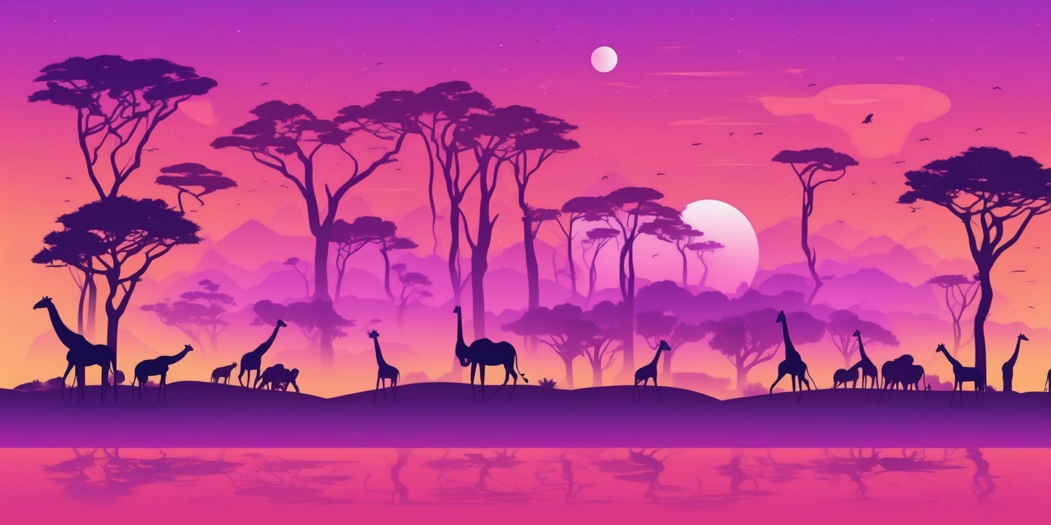 Safari in flat illustration style, colorful purple gradient colors