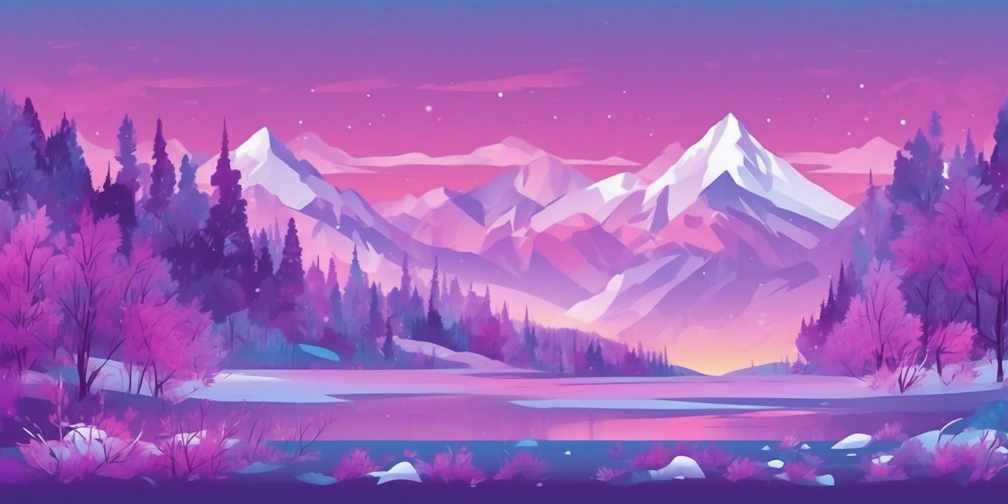 Frozen in flat illustration style, colorful purple gradient colors