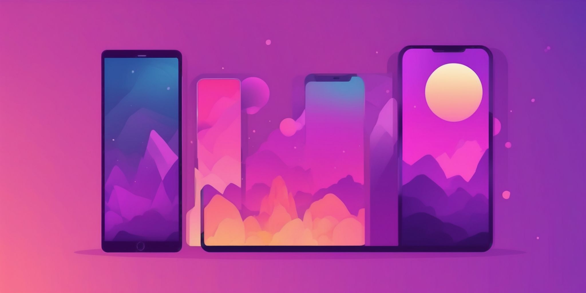 Mobile in flat illustration style, colorful purple gradient colors