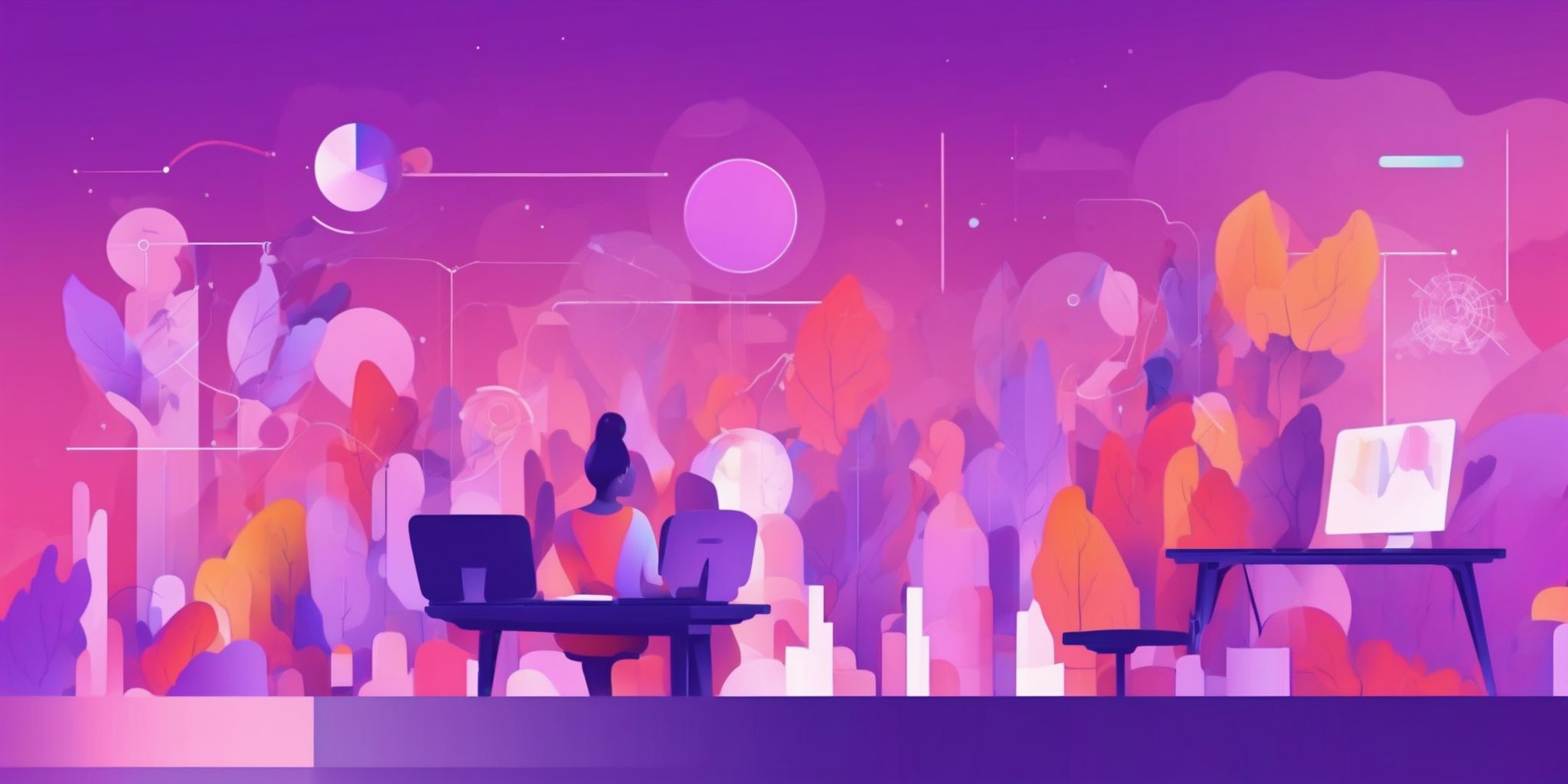 Analysis in flat illustration style, colorful purple gradient colors