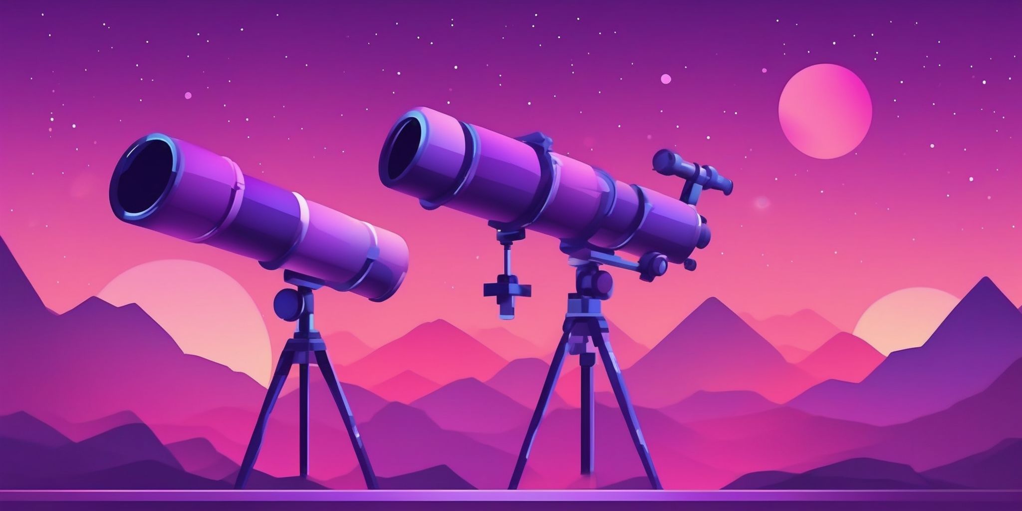 Telescope in flat illustration style, colorful purple gradient colors