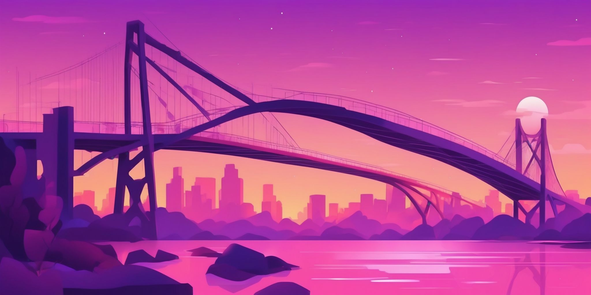 Bridge in flat illustration style, colorful purple gradient colors