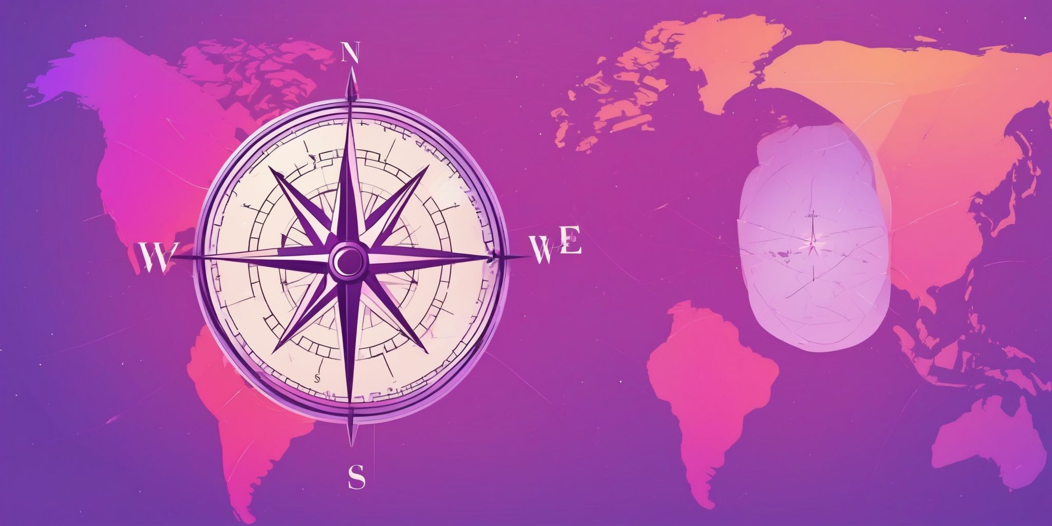 Compass in flat illustration style, colorful purple gradient colors