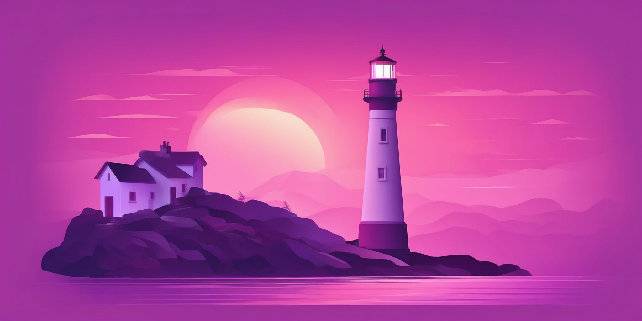 Lighthouse in flat illustration style, colorful purple gradient colors