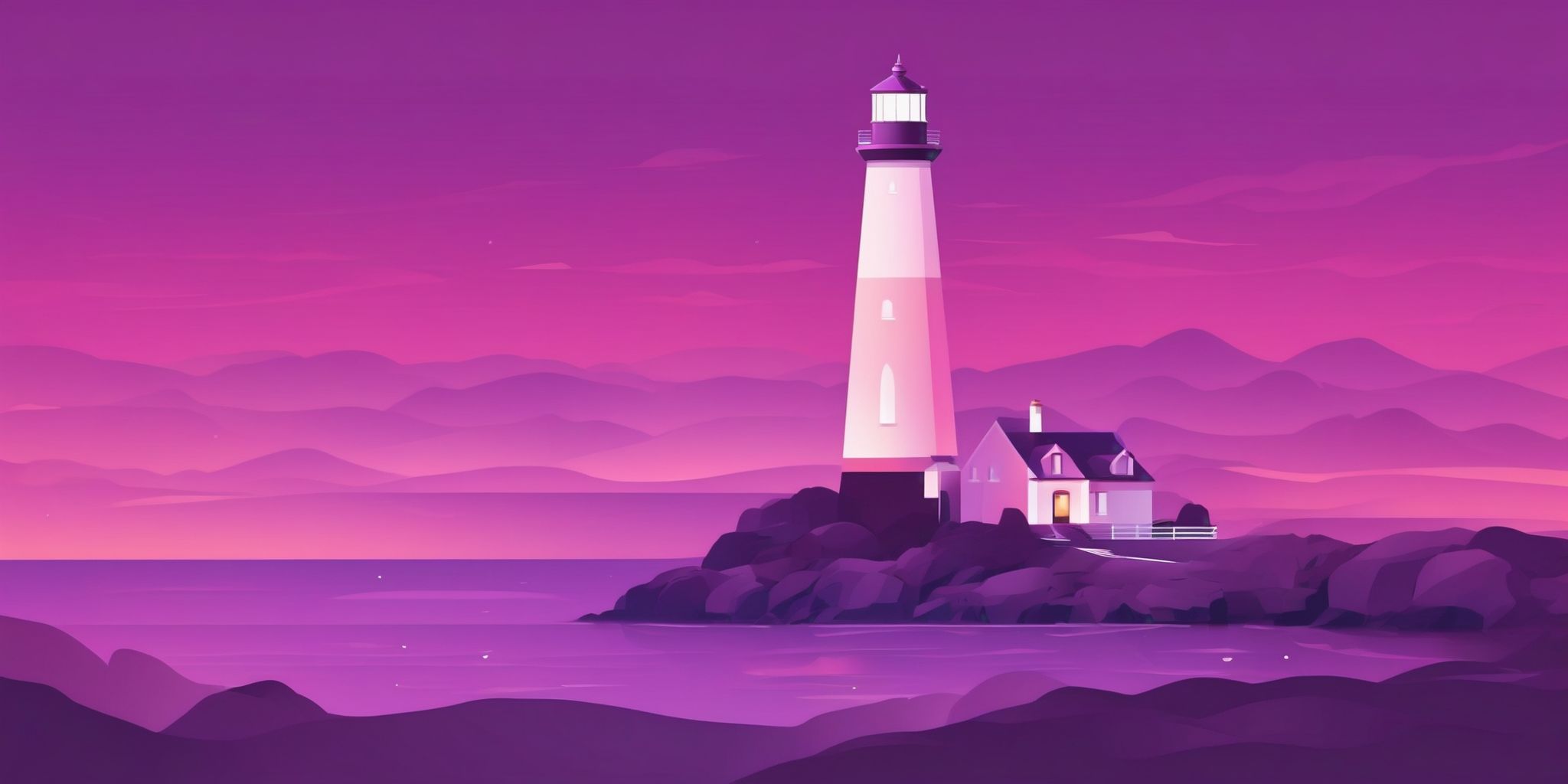 Lighthouse in flat illustration style, colorful purple gradient colors