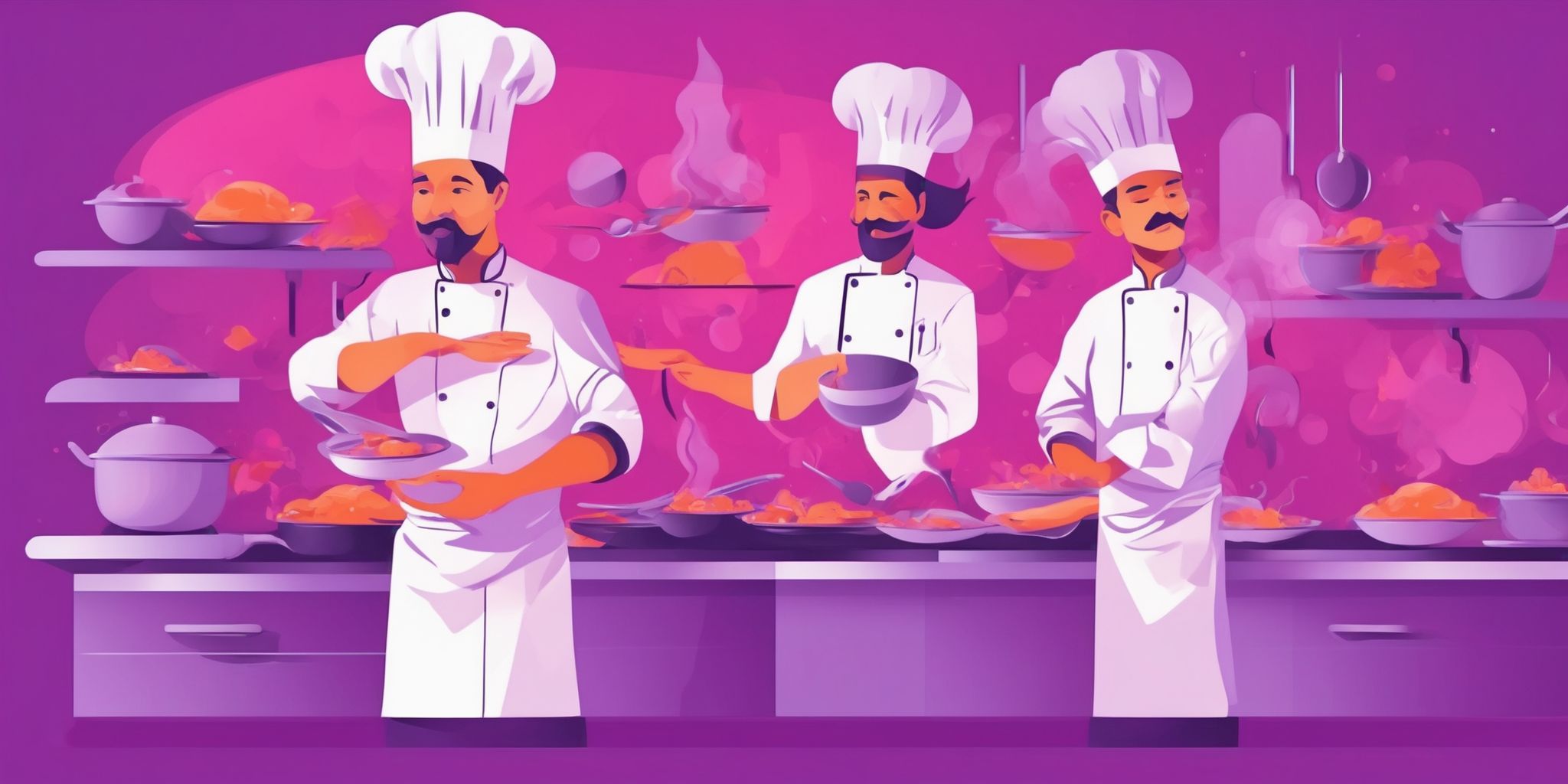 Chef in flat illustration style, colorful purple gradient colors
