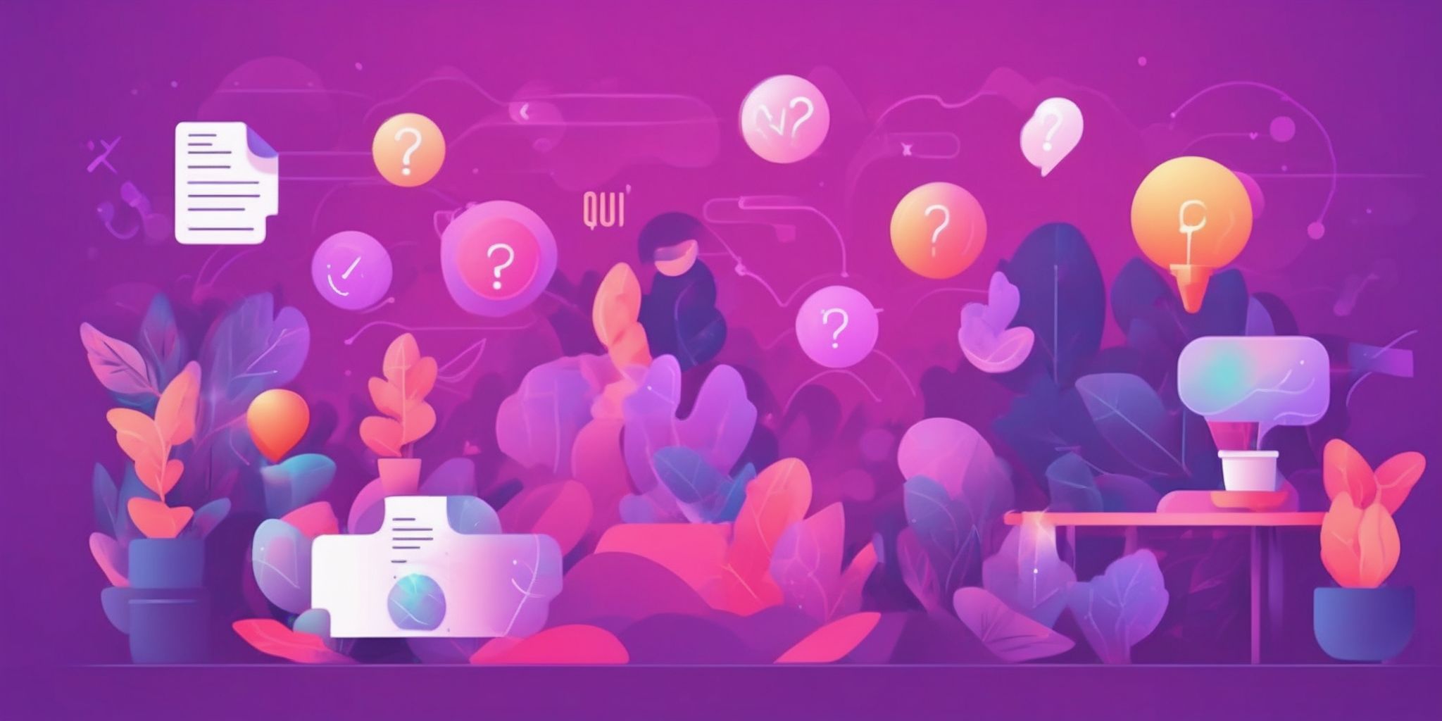 Quiz in flat illustration style, colorful purple gradient colors