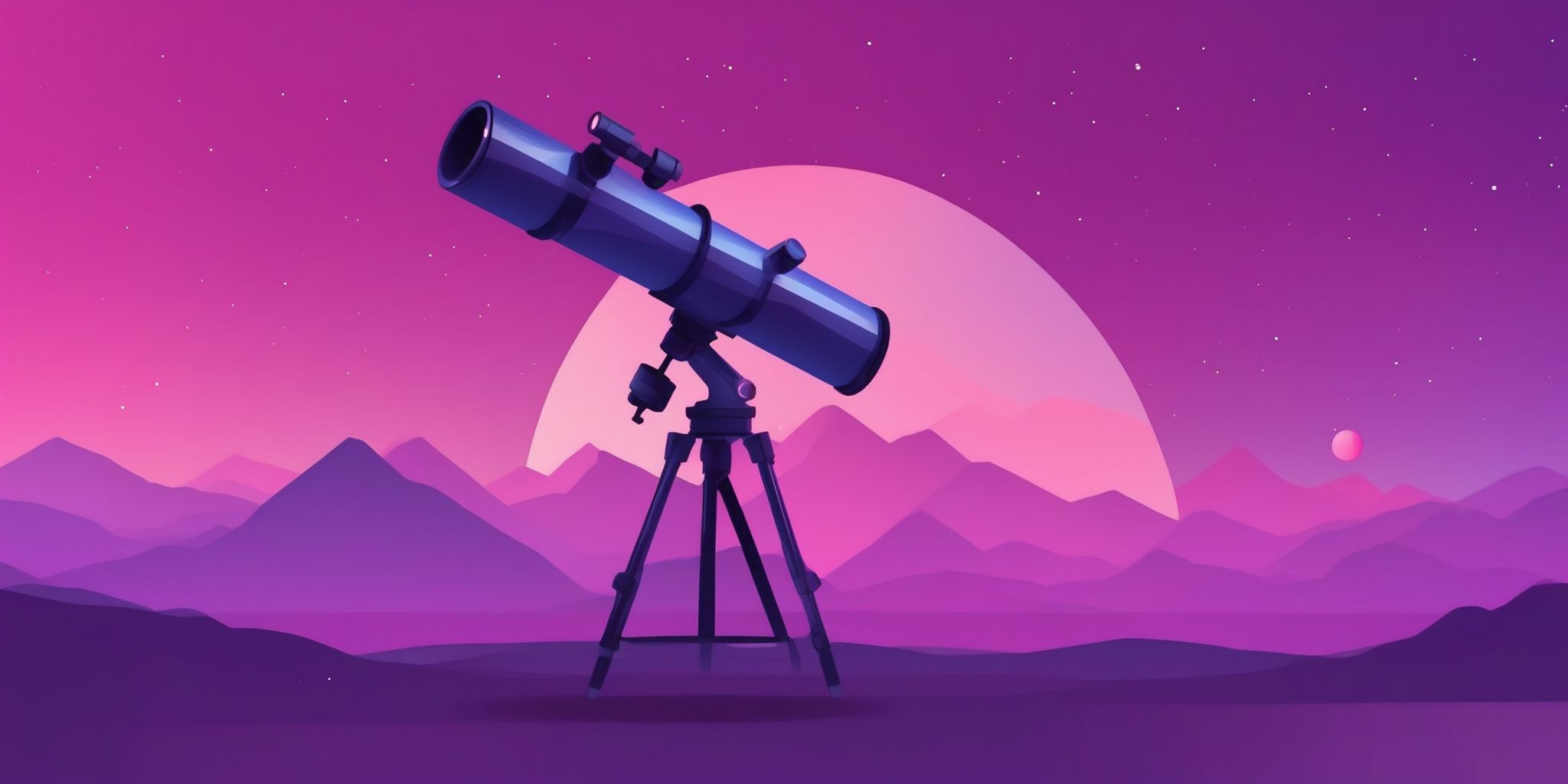 Telescope in flat illustration style, colorful purple gradient colors